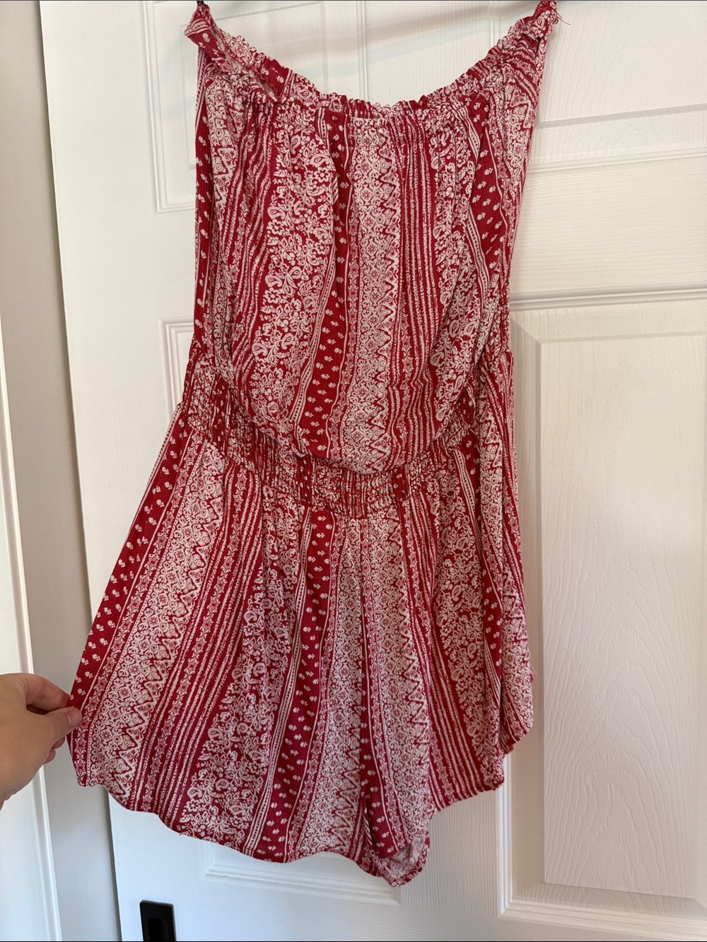 Forever 21 Red Printed Strapless Romper